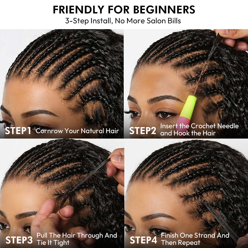 Pre-Separated Feather Crochet Human Hair for Miracle Knots Boho Braids | Deep Wave, Burmese Curly Protective Style 