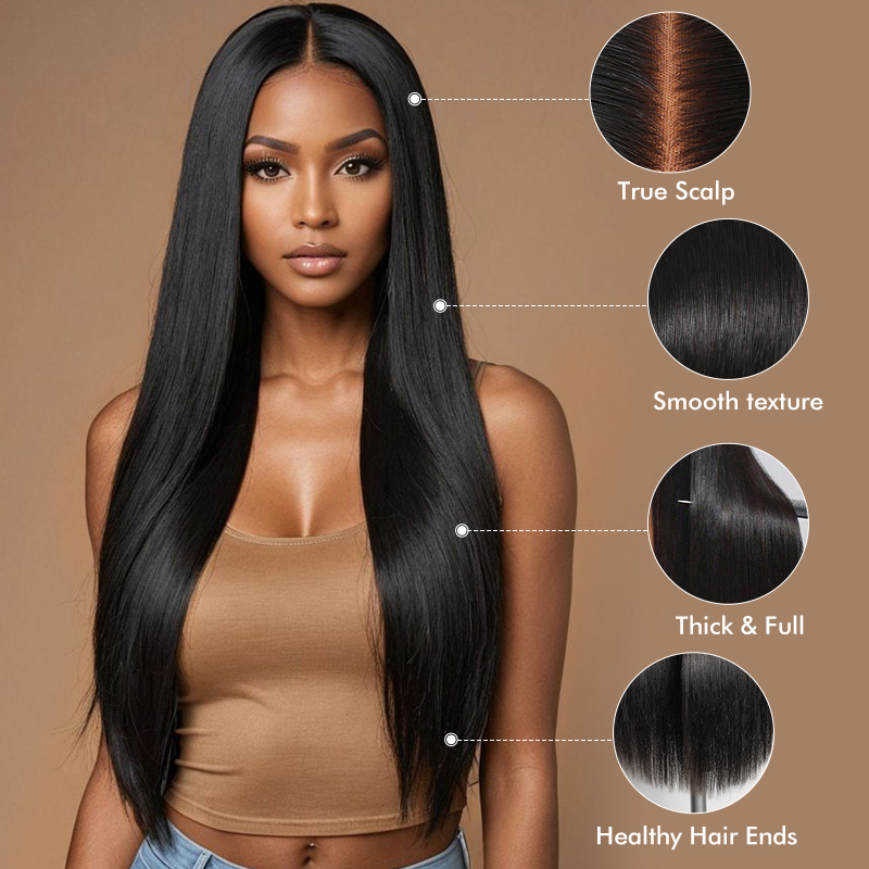 Raw Hair Glueless Wig 2x6 HD Closure Wigs Straight Film HD Lace Wigs