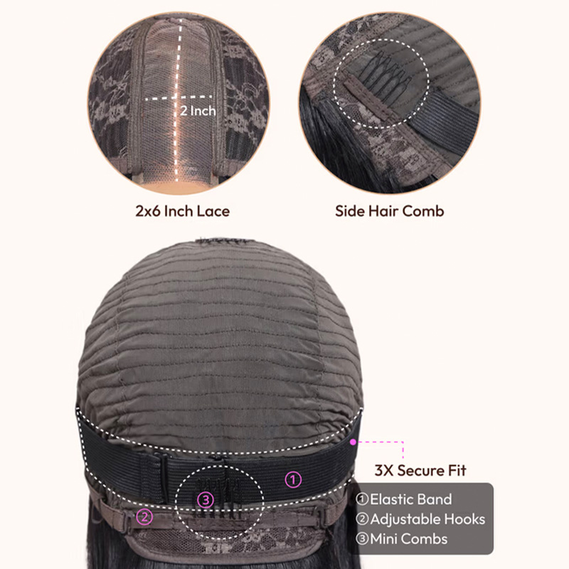 Raw Hair Glueless Wig 2x6 HD Closure Wigs Straight Film HD Lace Wigs