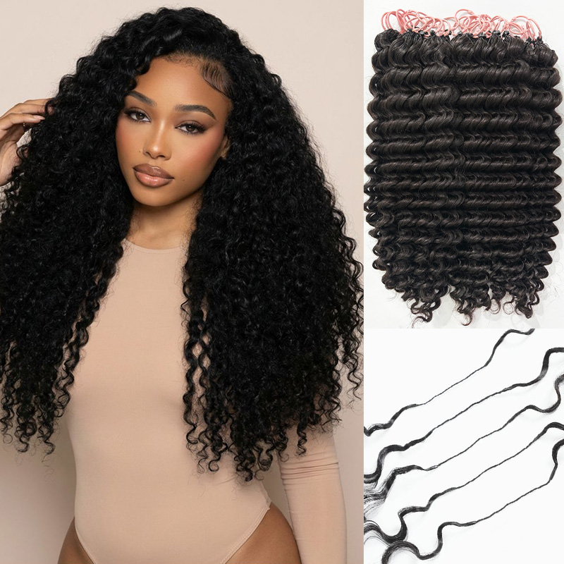Pre-Separated Feather Crochet Human Hair for Miracle Knots Boho Braids | Deep Wave, Burmese Curly Protective Style 