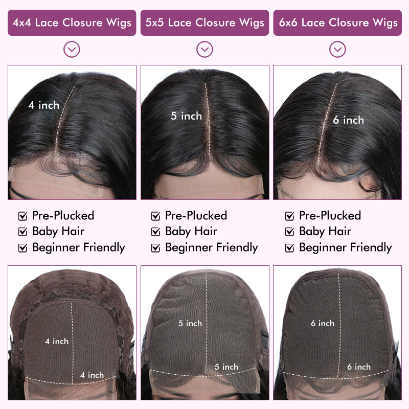 Raw Hair HD Closure Wig Body Wave with cap 4x4 5x5 6x6 7x7 Thin Film Lace Wig