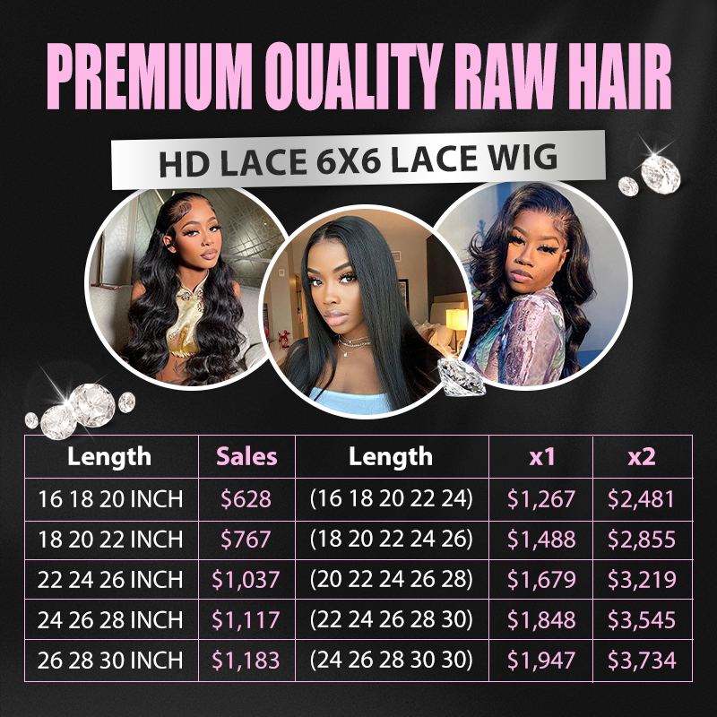 Raw Hair Wigs Wholesale HD 6*6 Lace Wigs