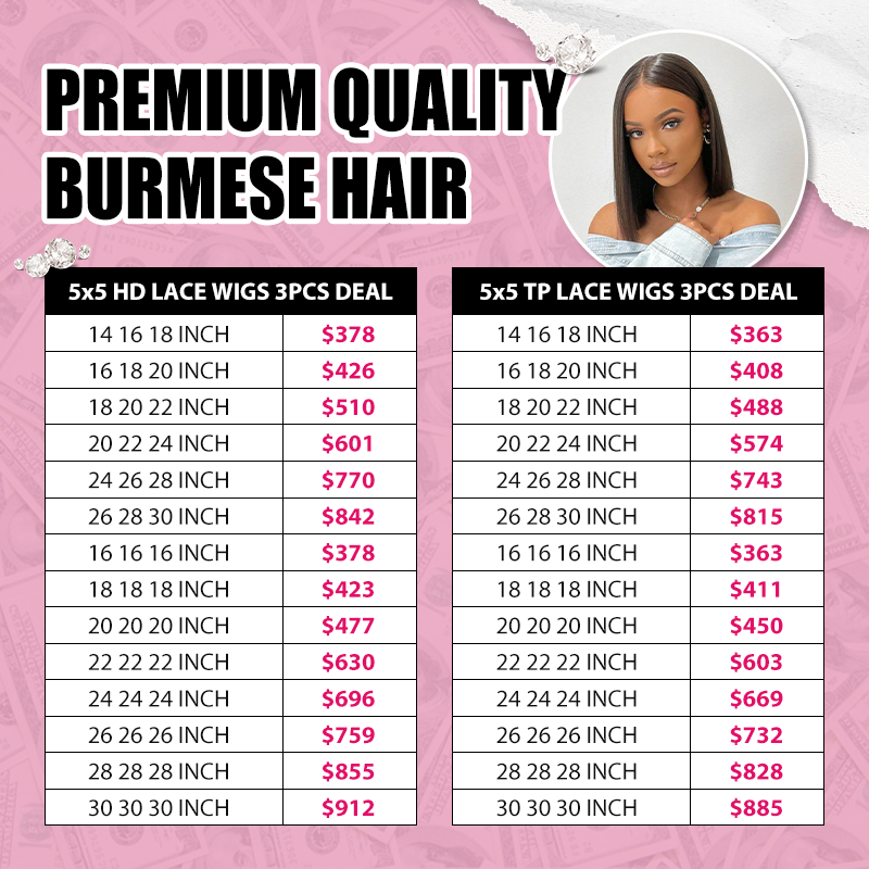 High quality Burmese hair lace wig wholesale HD/transparent lace 5x5 closure wig