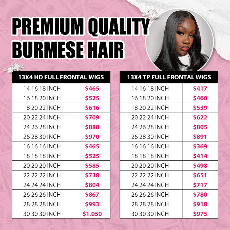 High quality Burmese hair lace wig wholesale HD/transparent lace 13x4  Frontal wig 