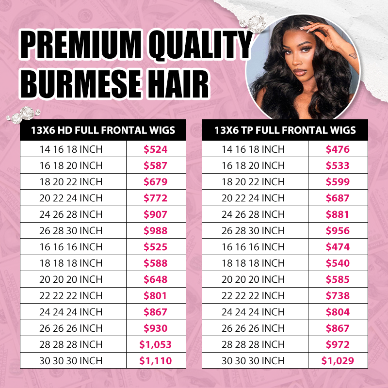 High quality Burmese hair lace wig wholesale HD/transparent lace 13x6  Frontal wig 