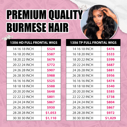 High quality Burmese hair lace wig wholesale HD/transparent lace 13x6  Frontal wig 
