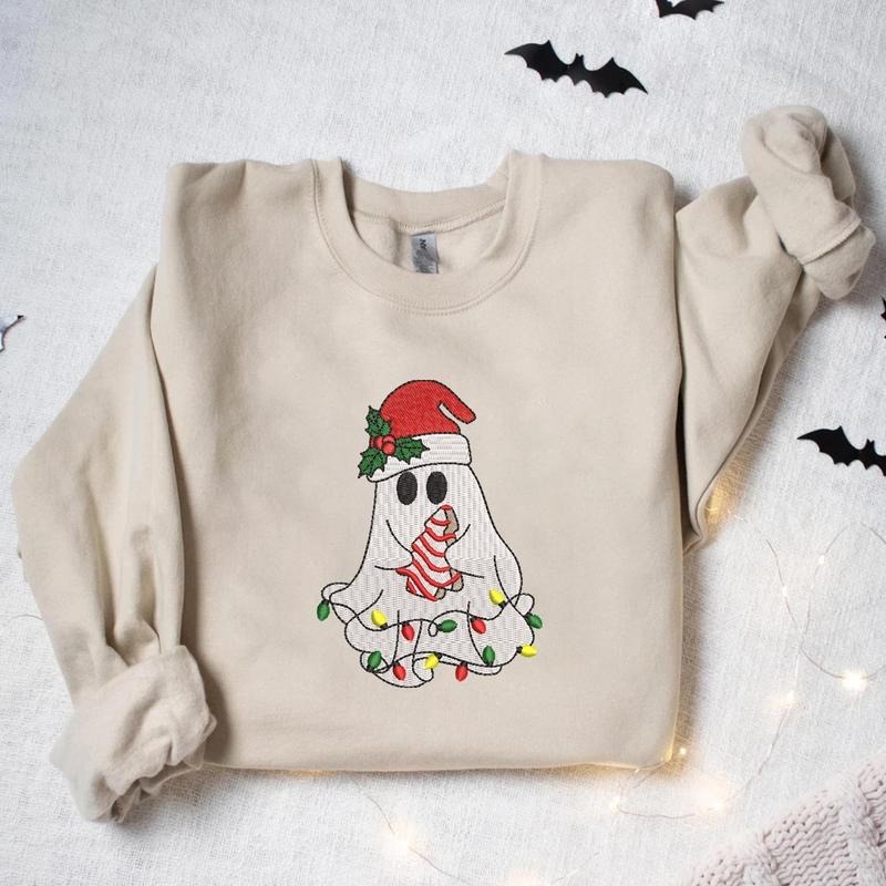 Santa Ghost Christmas Embroidered Sweatshirt Hoodie