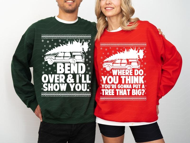 Bend Over and I'll Show You Christmas Couple Matching Shirt