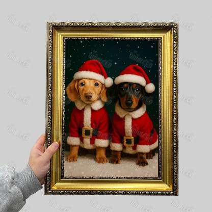 Custom Christmas Pet Art Canvas Frame Portrait