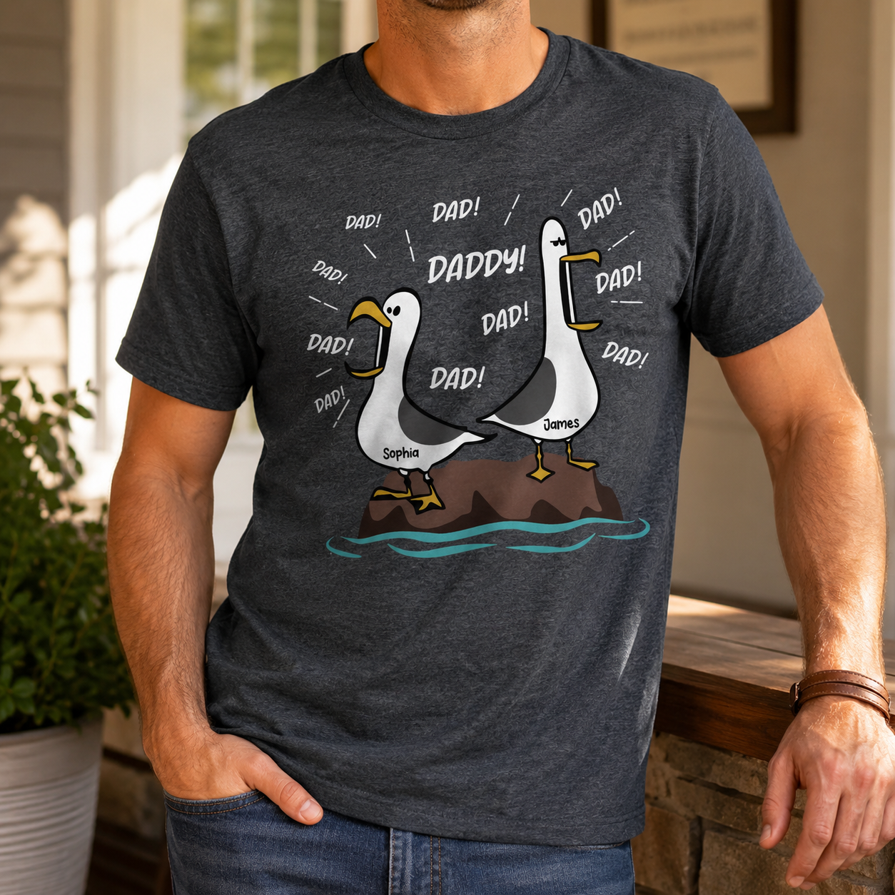 Personalized Seagull Dad Shirt - Custom Kids Names Funny Father’s Day Gift Tee