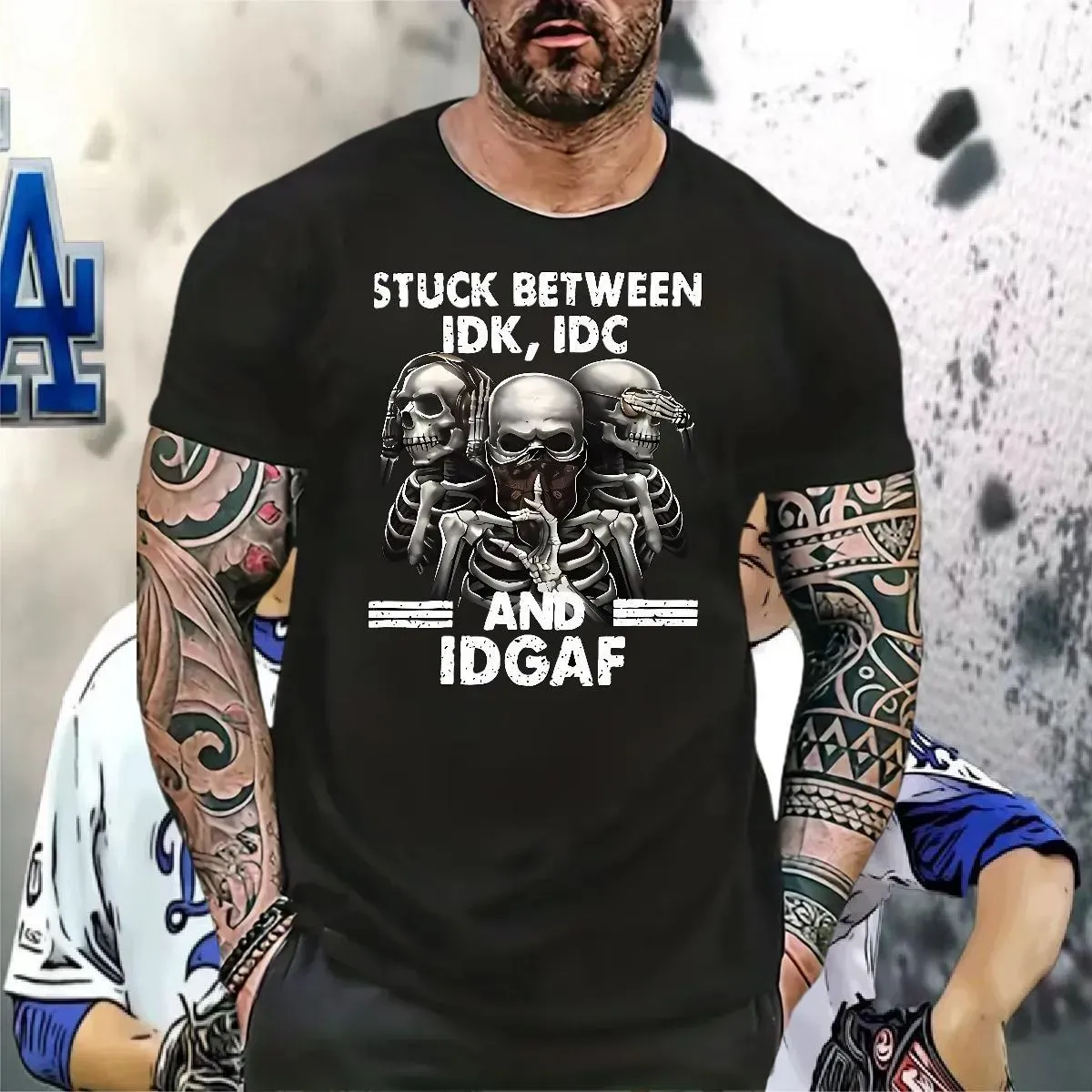 “IDK IDC IDGAF” Skull Graphic Tee | Gen Z Sarcastic Streetwear