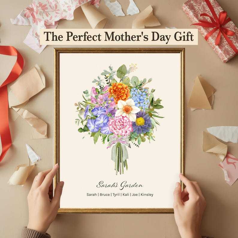 Birth Flower Family Bouquet Custom Names Frame