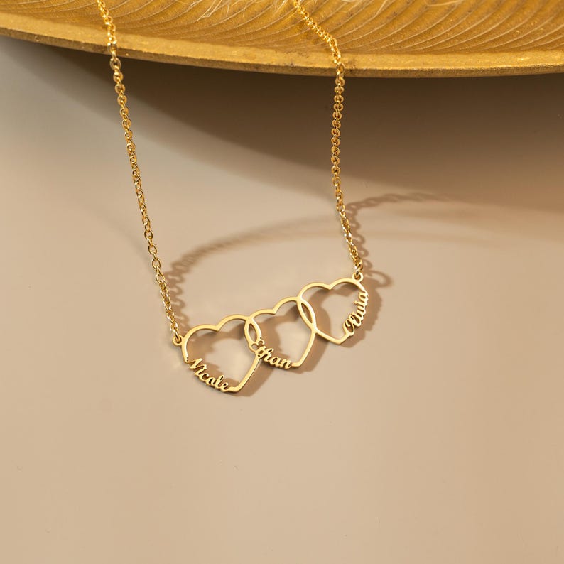 Personalized Interlocking Hearts Name Necklace - Custom Kid's Names Gold Plated Pendant, Sentimental Mother's Day Gift