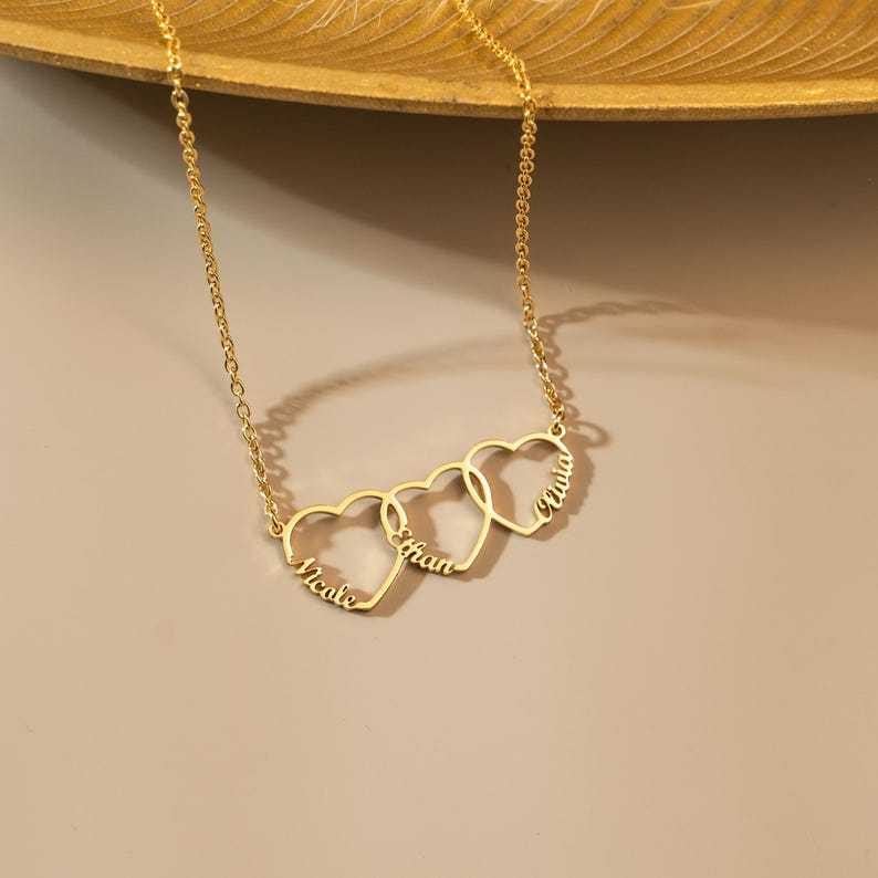 Personalized Interlocking Hearts Name Necklace - Custom Kid's Names Gold Plated Pendant, Sentimental Mother's Day Gift