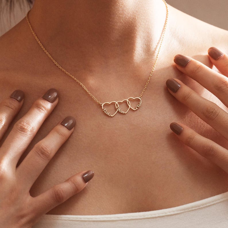 Personalized Interlocking Hearts Name Necklace - Custom Kid's Names Gold Plated Pendant, Sentimental Mother's Day Gift