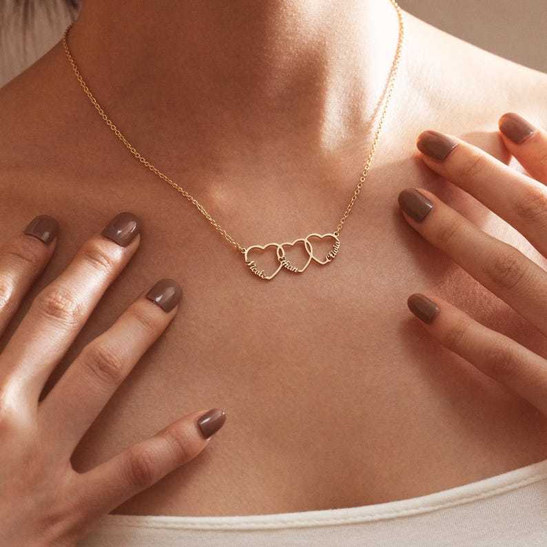 Personalized Interlocking Hearts Name Necklace - Custom Kid's Names Gold Plated Pendant, Sentimental Mother's Day Gift