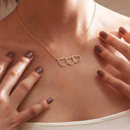 Personalized Interlocking Hearts Name Necklace - Custom Kid's Names Gold Plated Pendant, Sentimental Mother's Day Gift
