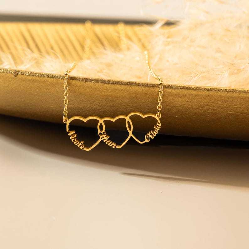 Personalized Interlocking Hearts Name Necklace - Custom Kid's Names Gold Plated Pendant, Sentimental Mother's Day Gift