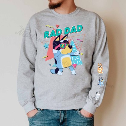 Custom Cartoon DAD Sweatshirt with Kid's Name on Sleeve
