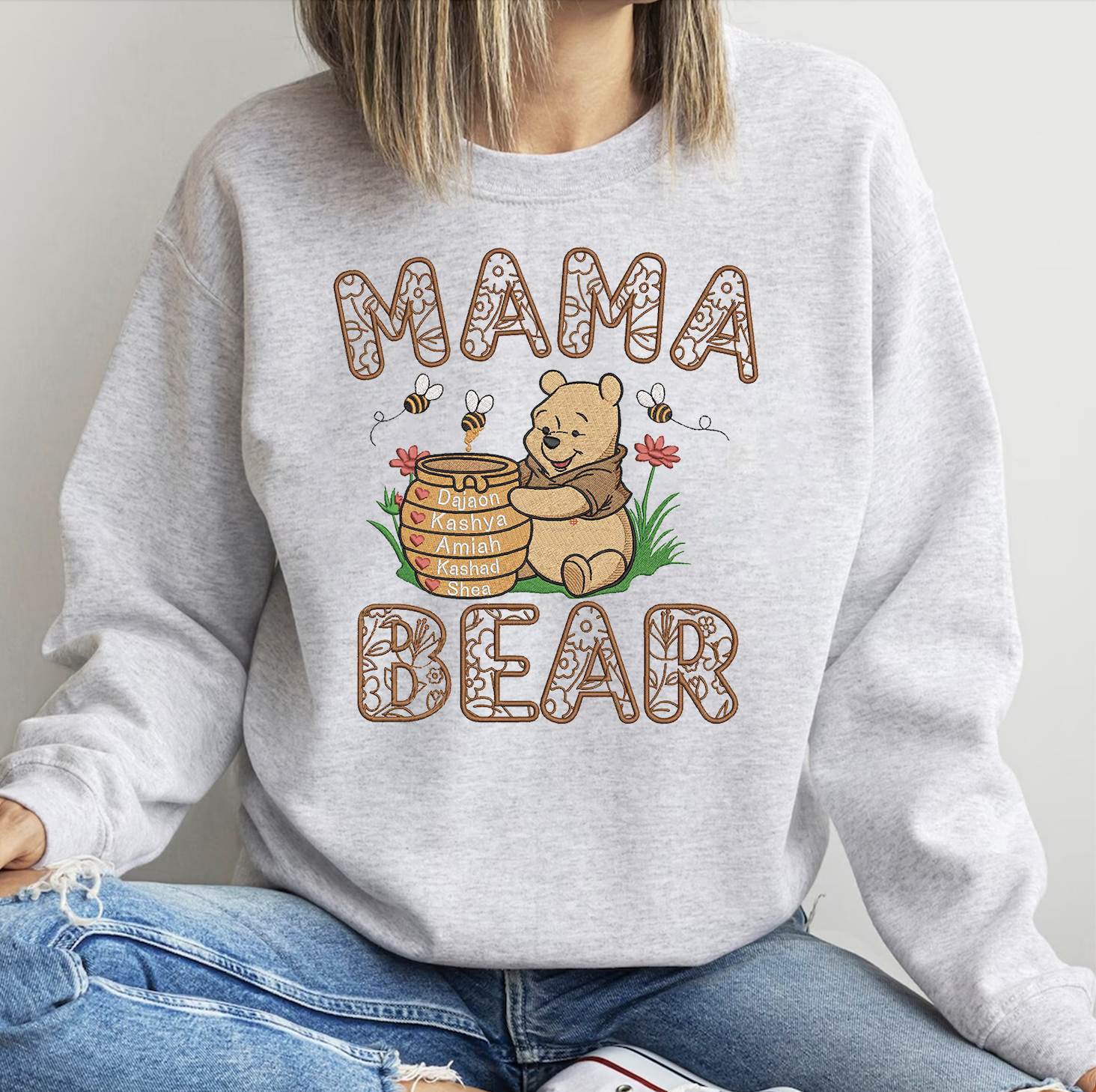 Personalized Mama Bear Embroidered Sweatshirt with kids names