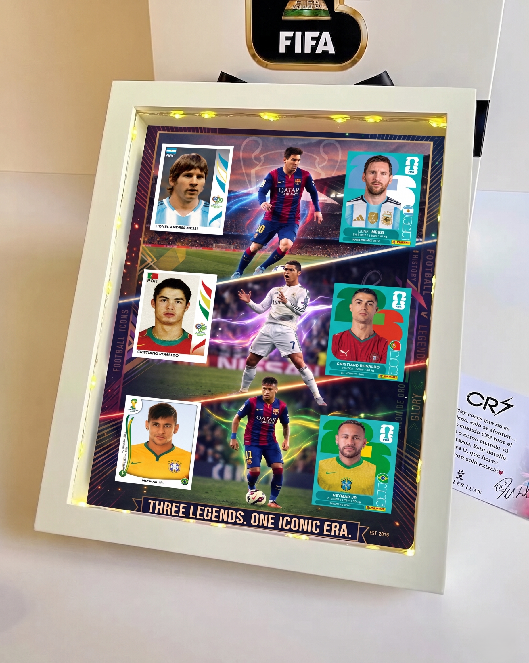 Lighted Three Legends Soccer Collectible Display with Wood Frame
