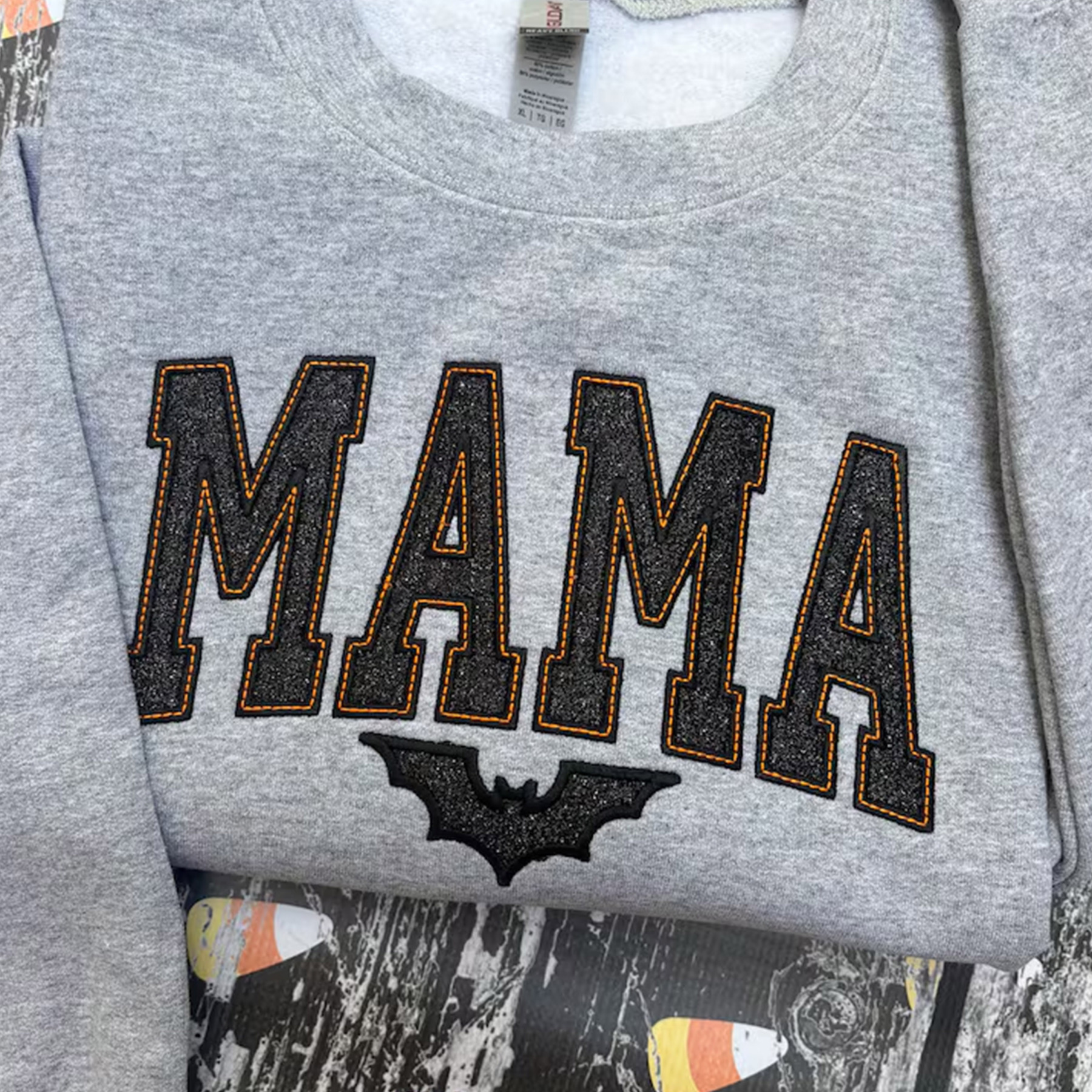Custom Embroidered Glitter Vinyl MAMA Sweatshirt-Gift For Mom & Grandma