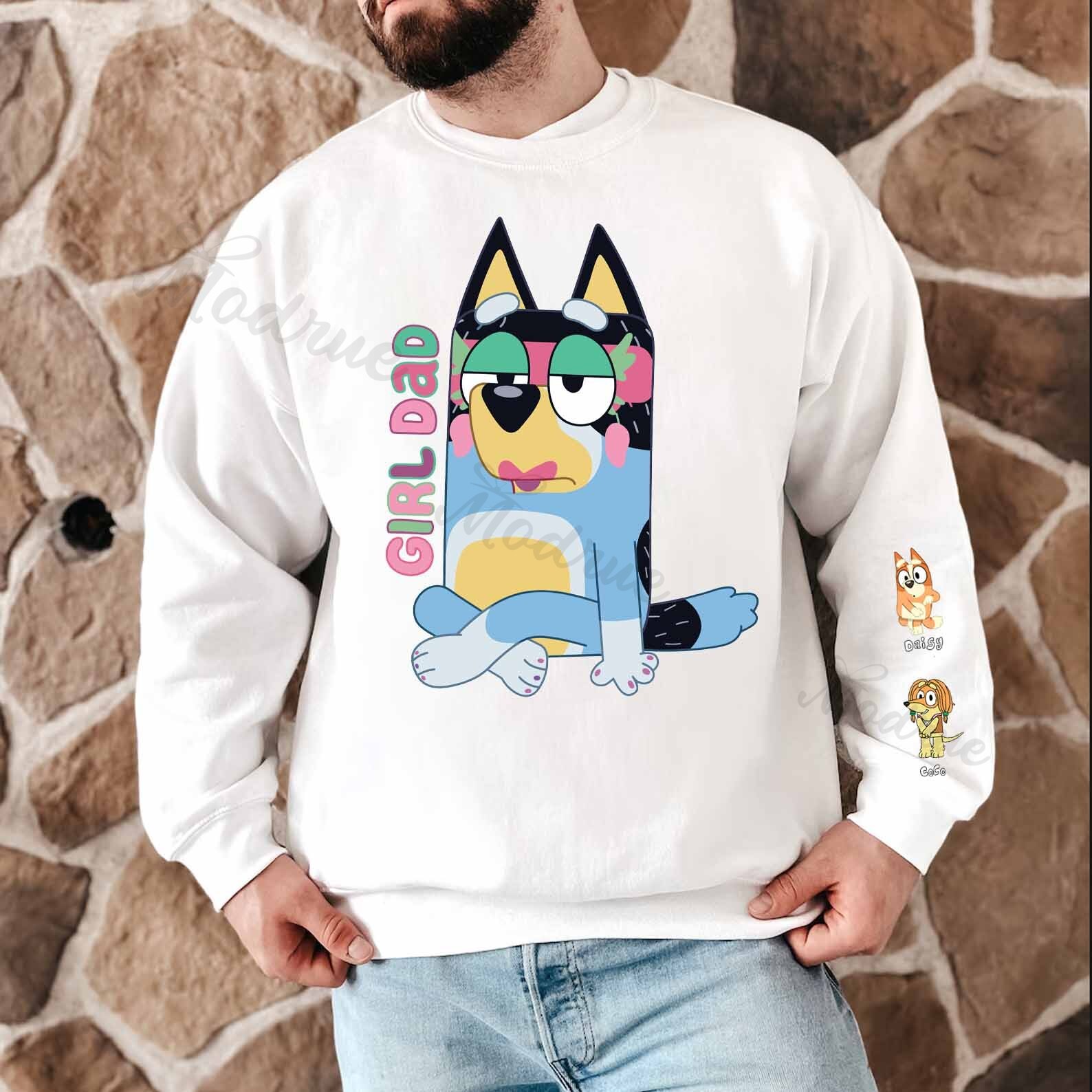 Custom Girl Dad Sweatshirt with Kid's Name on Sleeve