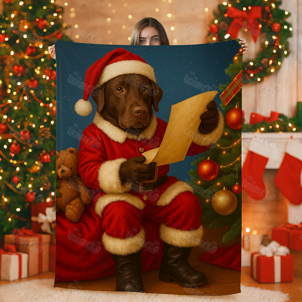 Custom Christmas Pet Art Portrait Blanket