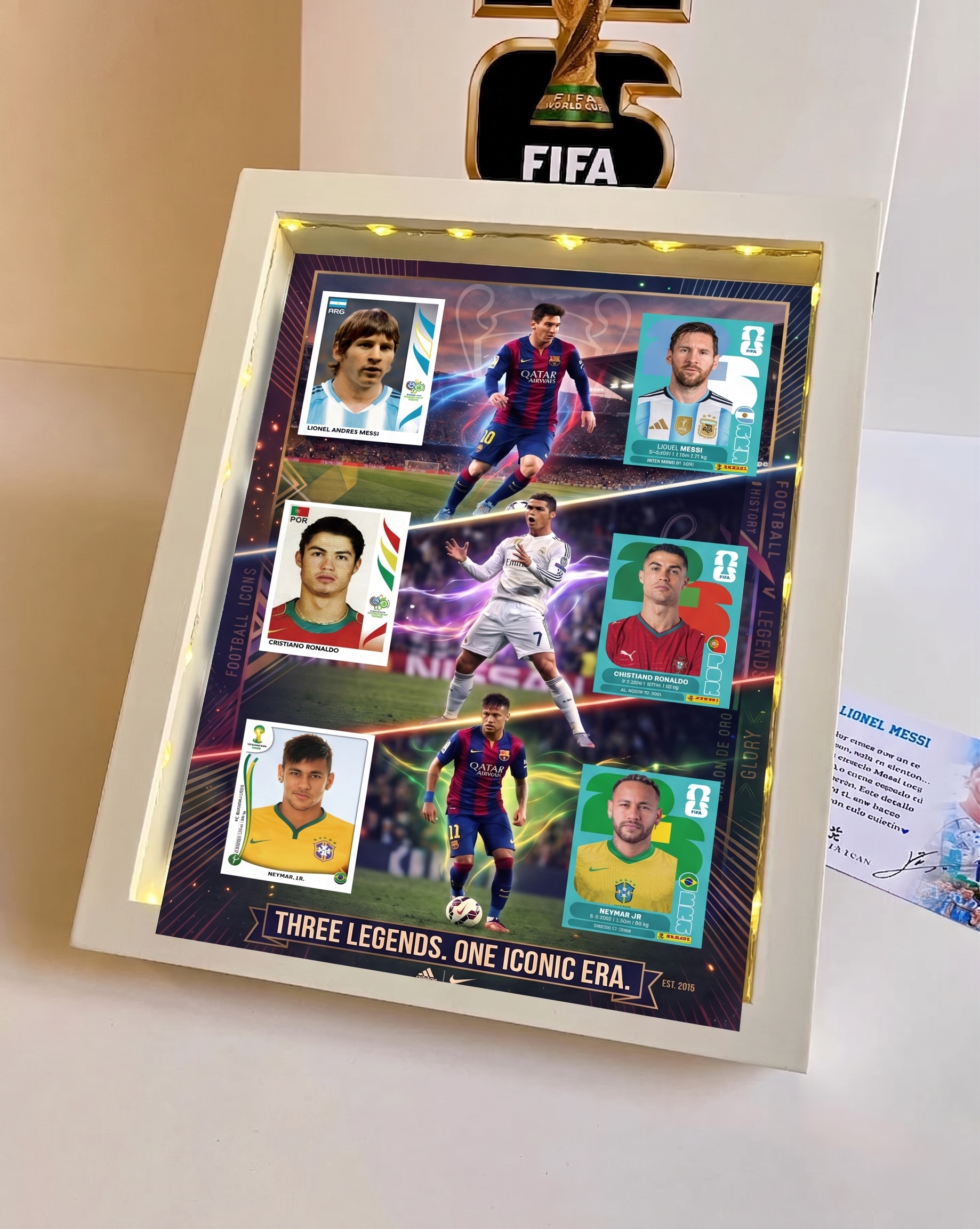 Lighted Three Legends Soccer Collectible Display with Wood Frame
