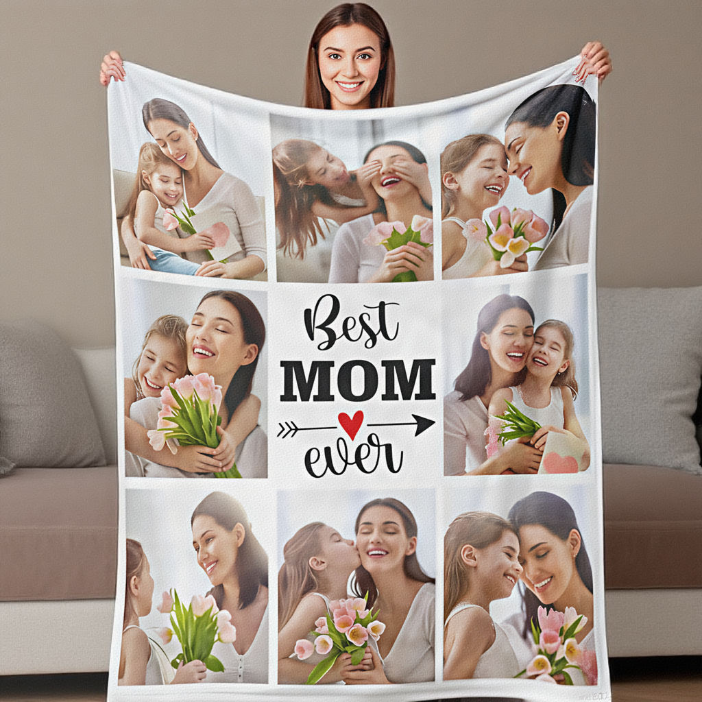 Custom Blanket with Photos - Best Mom Ever Gift