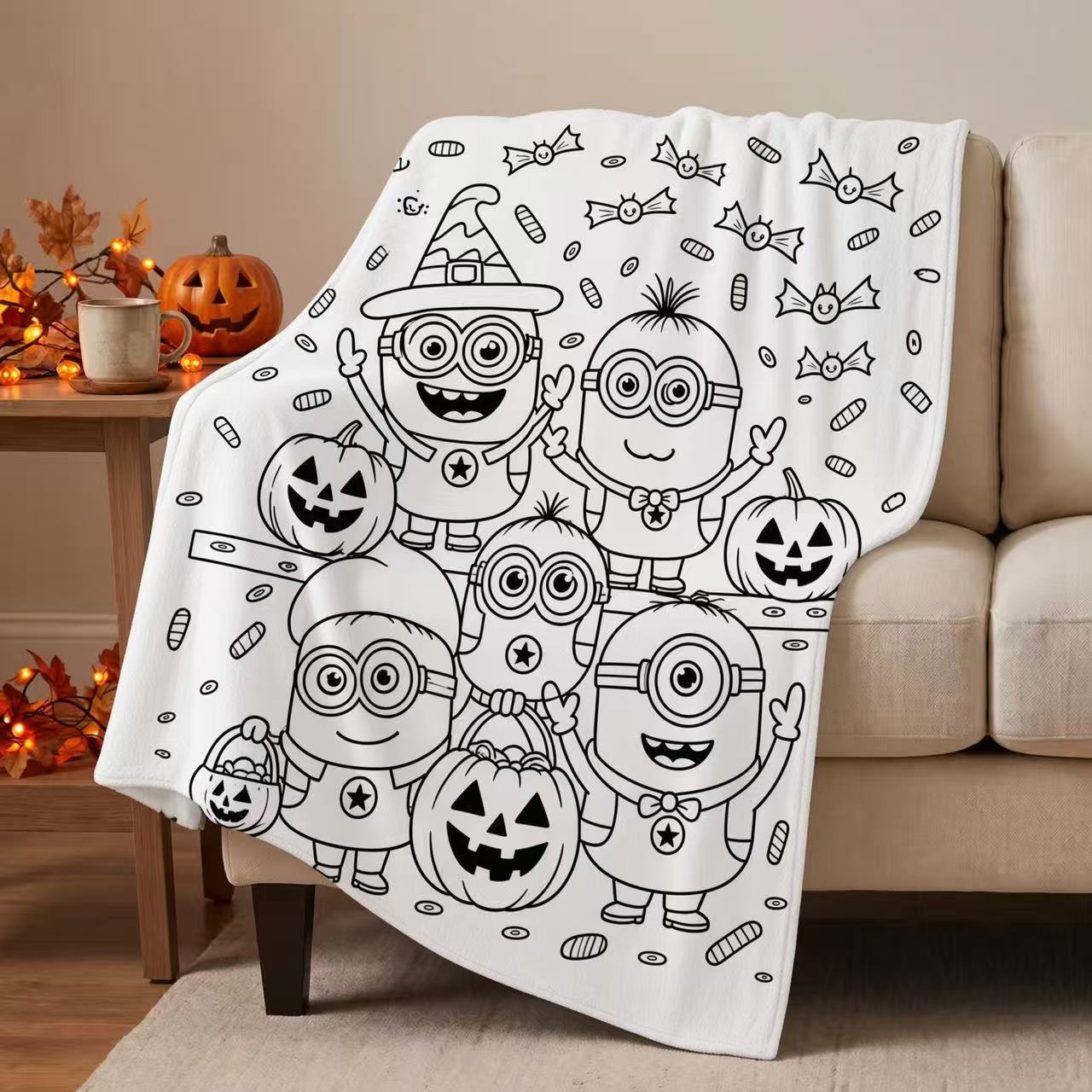 Halloween Coloring Blanket - Goggle Monsters