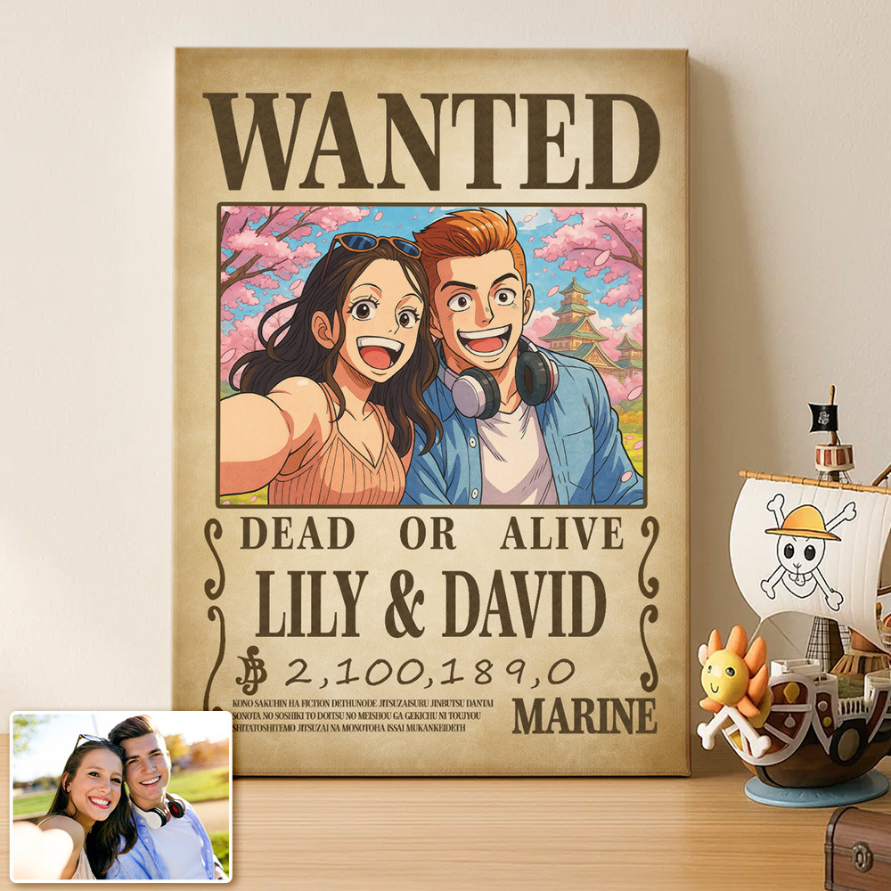 Custom Anime Wanted Couple Portrait, Pirate Theme Frame Gift⚓