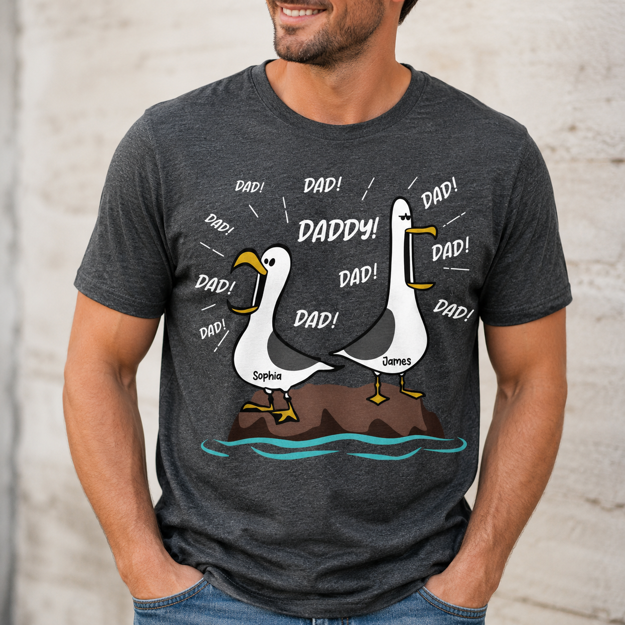 Personalized Seagull Dad Shirt - Custom Kids Names Funny Father’s Day Gift Tee
