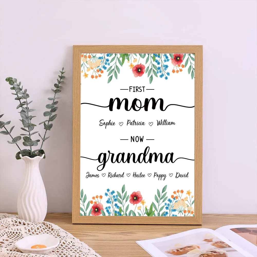 First Mom Now Grandma-Family Personalized Names Frame