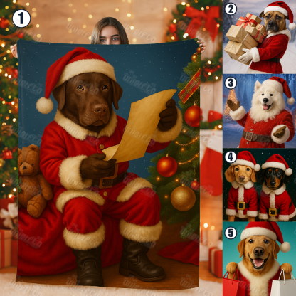 Custom Christmas Pet Art Portrait Blanket