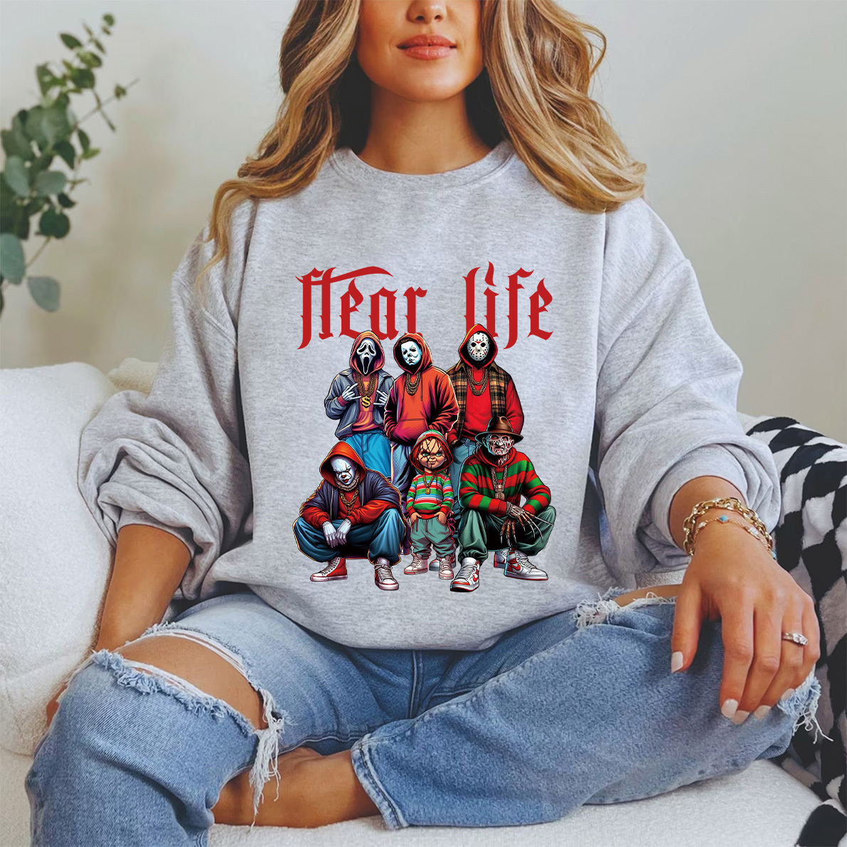 Red Word Horror Movie Fear Life Halloween Shirt