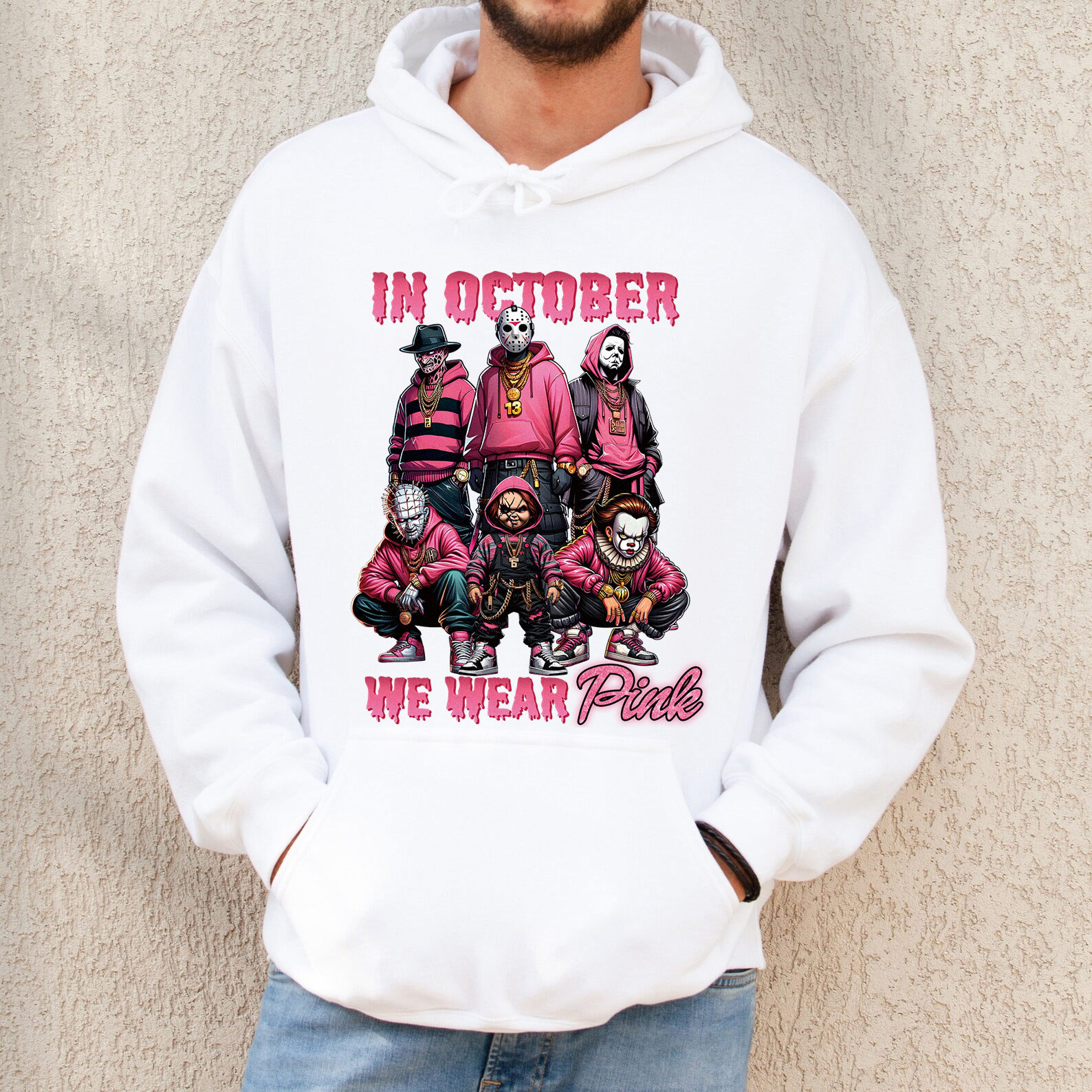 Pink Word We Wear Pink Horror Movie Halloween Shirt