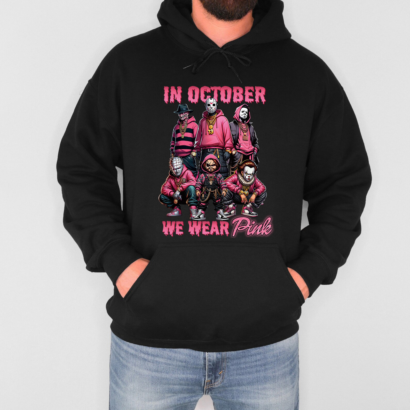 Pink Word We Wear Pink Horror Movie Halloween Shirt