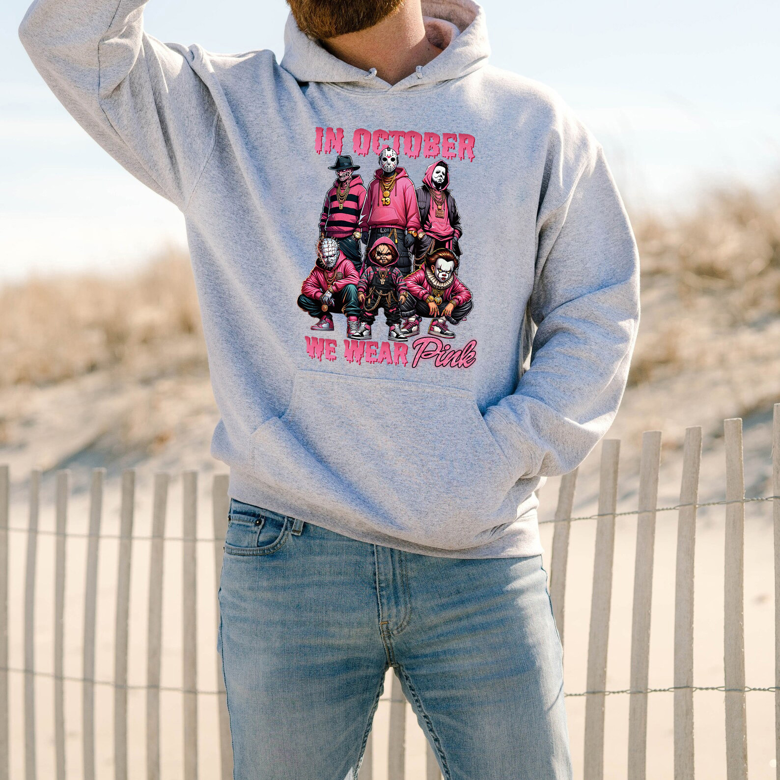 Pink Word We Wear Pink Horror Movie Halloween Shirt