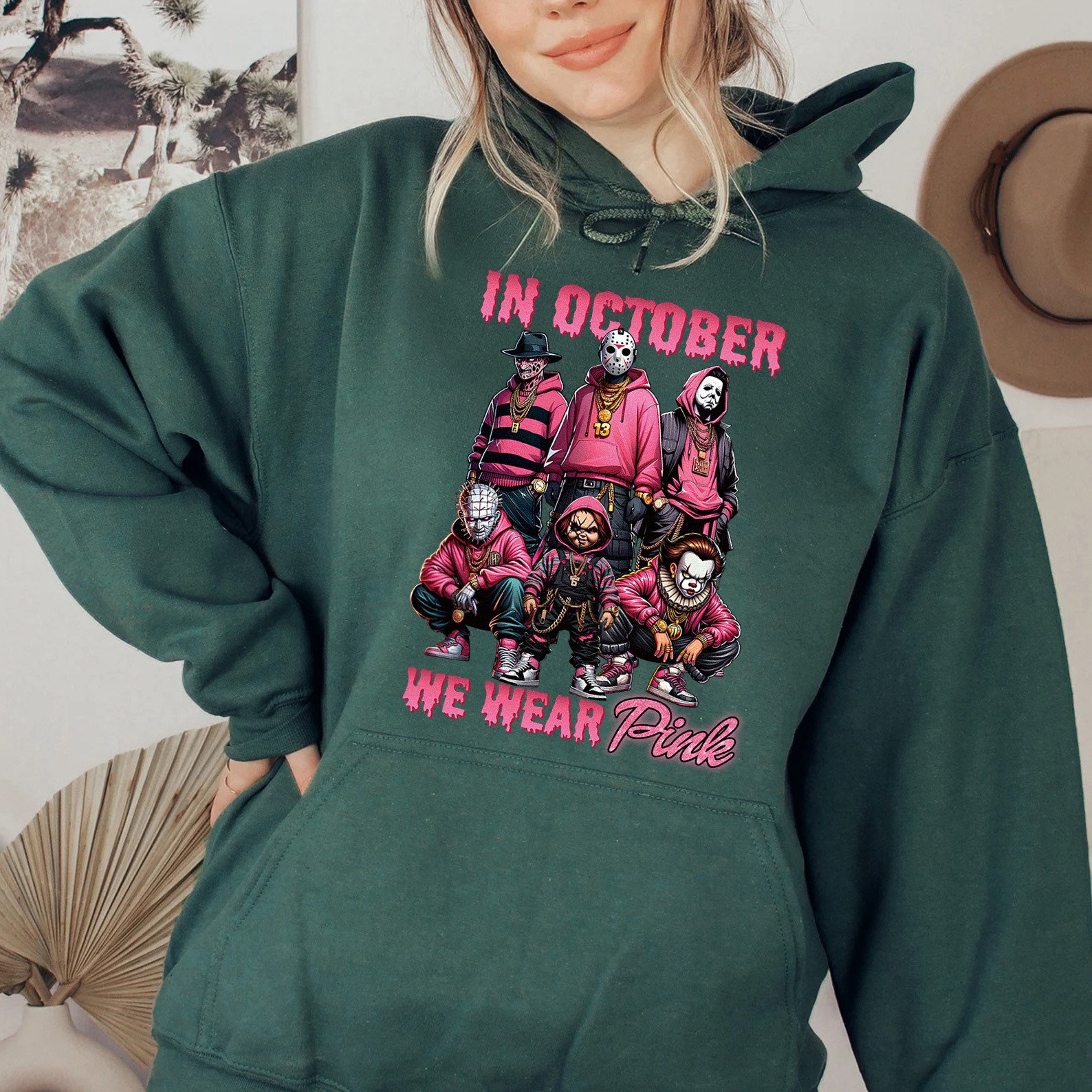 Pink Word We Wear Pink Horror Movie Halloween Shirt