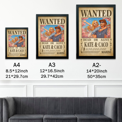 Custom Anime Wanted Couple Portrait, Pirate Theme Frame Gift⚓