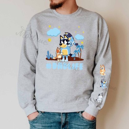 Custom Dadlife Cartoon Sweatshirt with Kid's Name on Sleeve