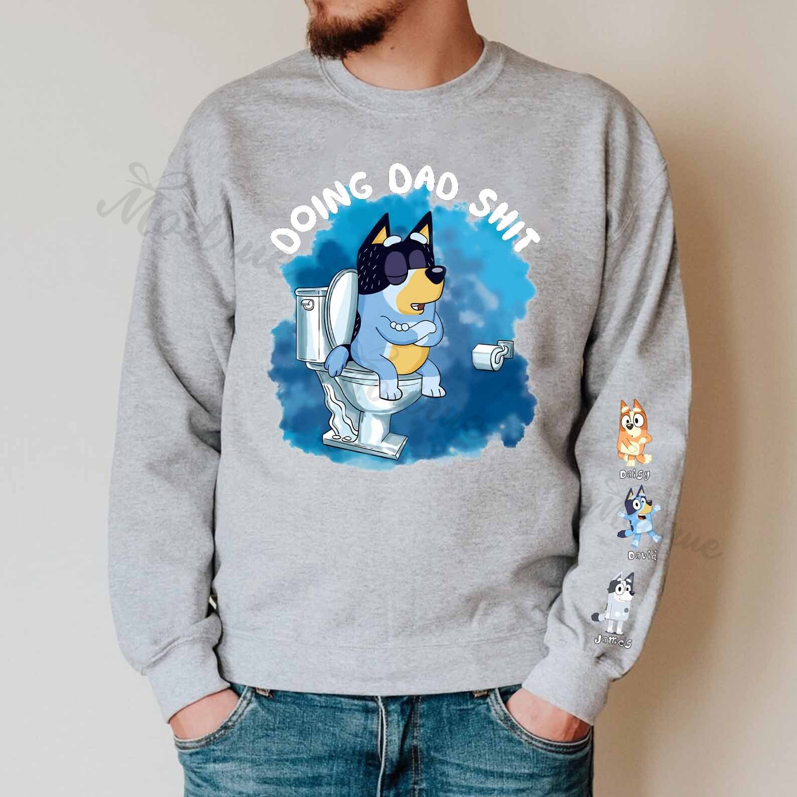 Custom Cartoon Doing Dad Sh*t Sweatshirt with Kid's Name on Sleeve