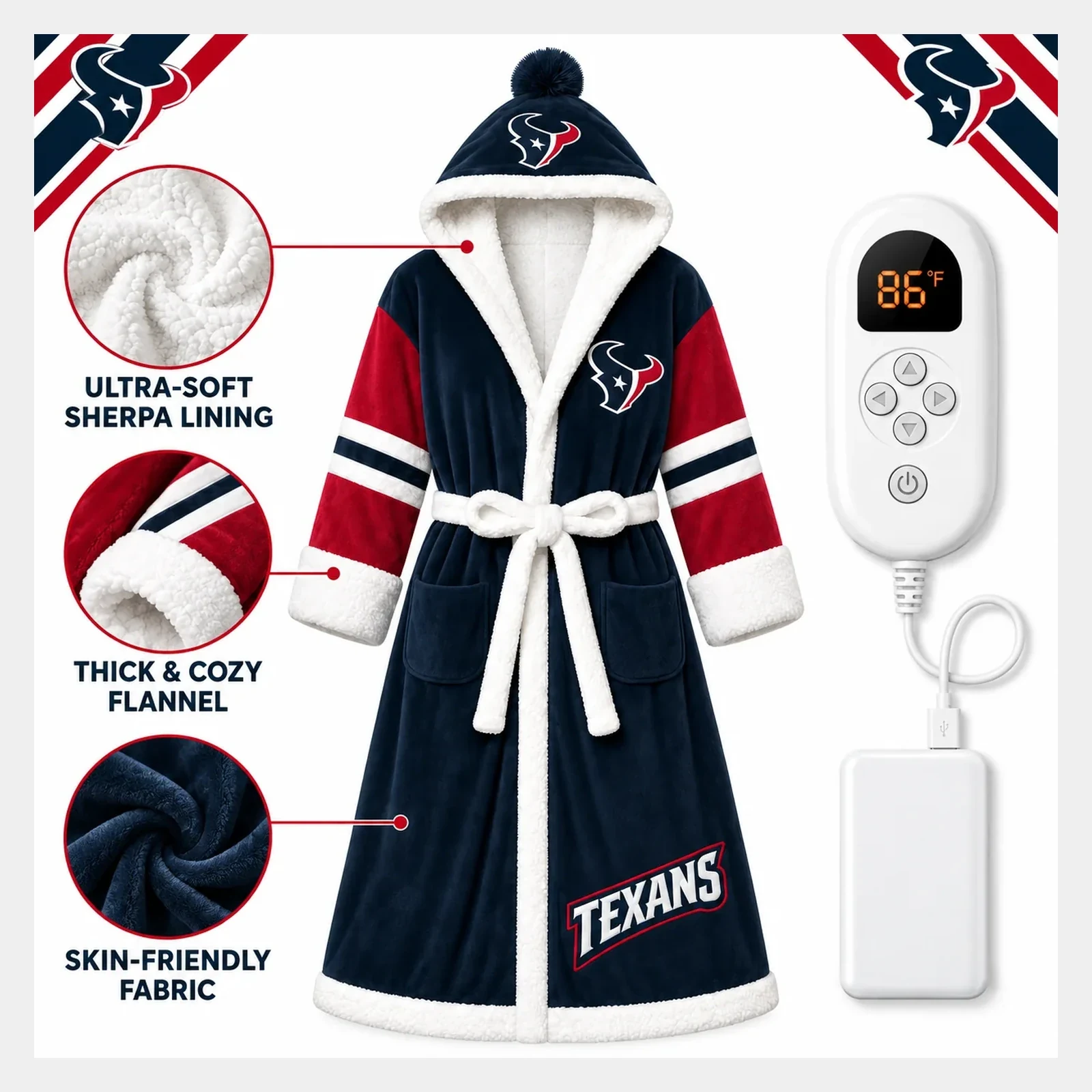 Texans USB heated sherpa football robe