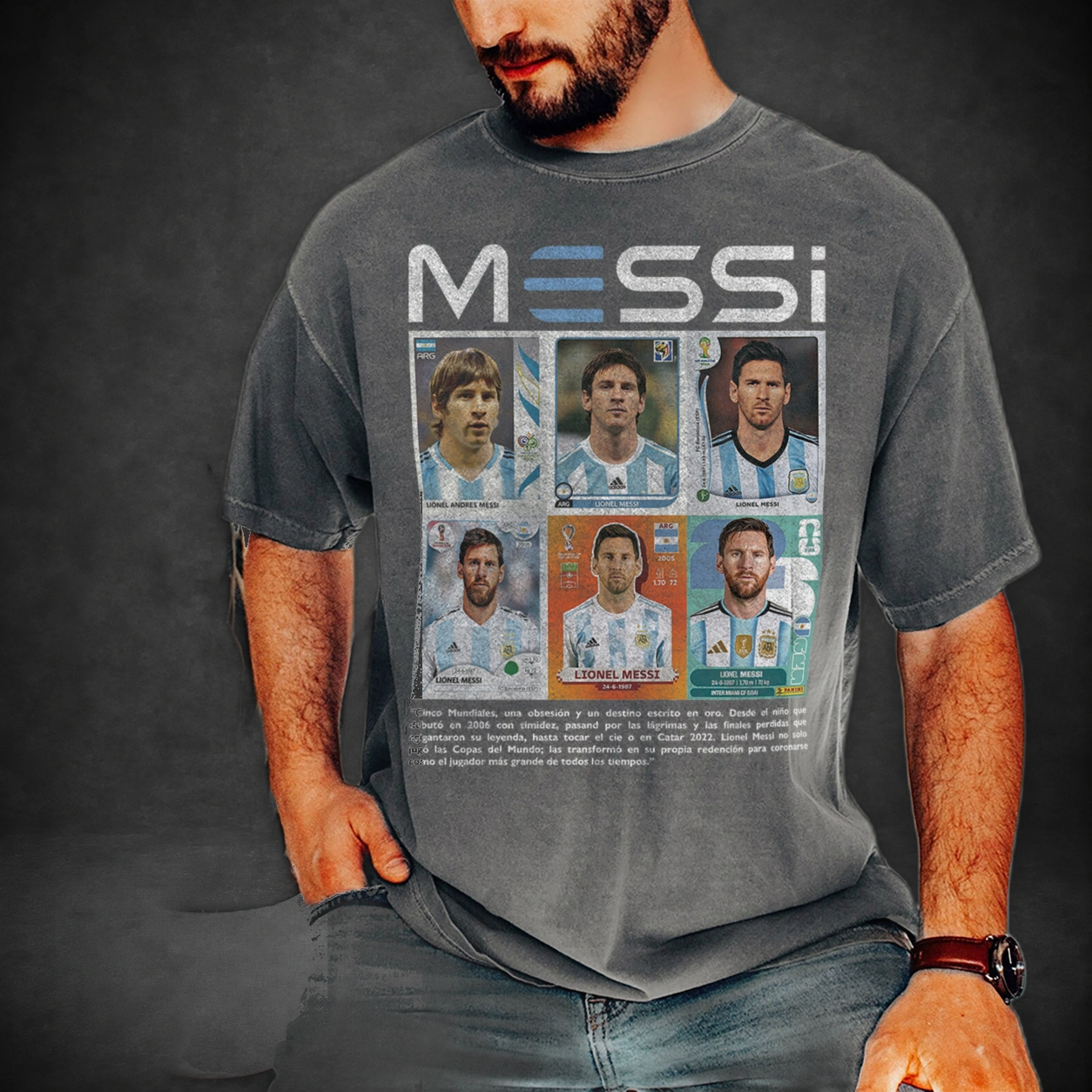 Messi 'GOAT Career' Collectible Card Washed Tee – Argentina Legend Series