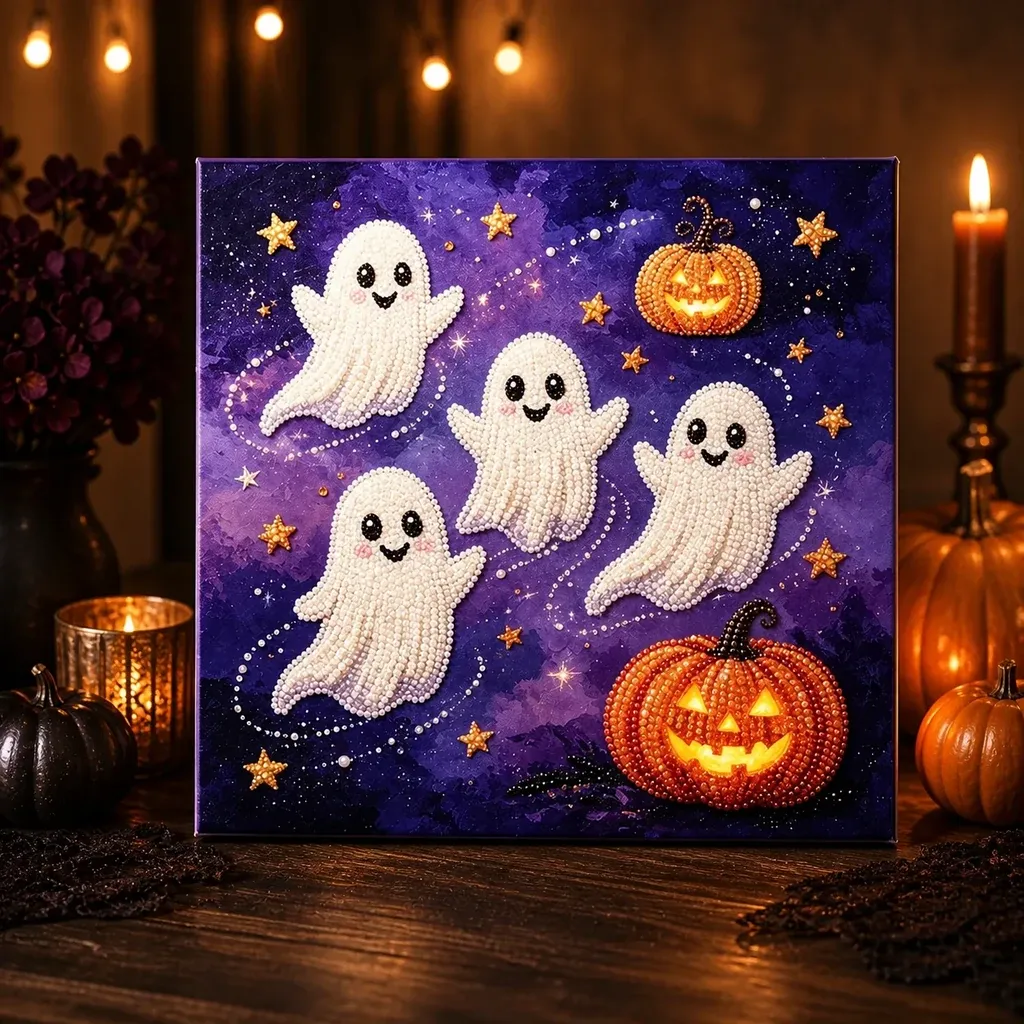 Framed Halloween Ghosts and Pumpkins Pearl Art DIY Kit