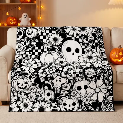 Halloween Coloring Blanket - Floral Ghosts