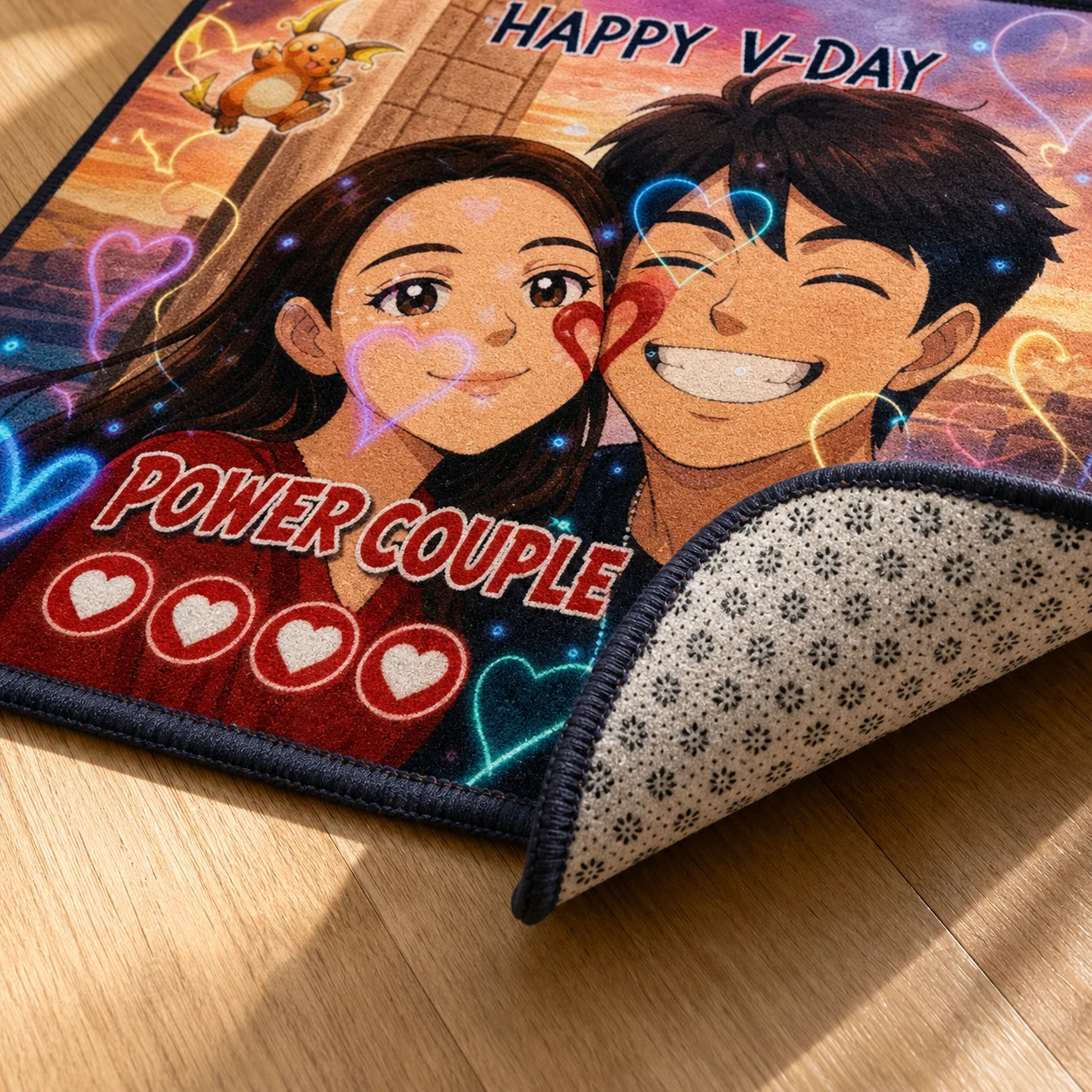 Personalized Photo Anime VMAX Rug textile edge and non-slip backing detail