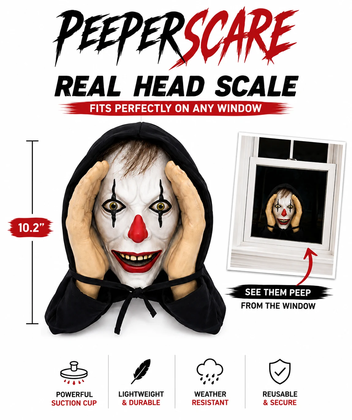 Peeper Scare Halloween Window Peeper – Real Head Scale Prank Prop