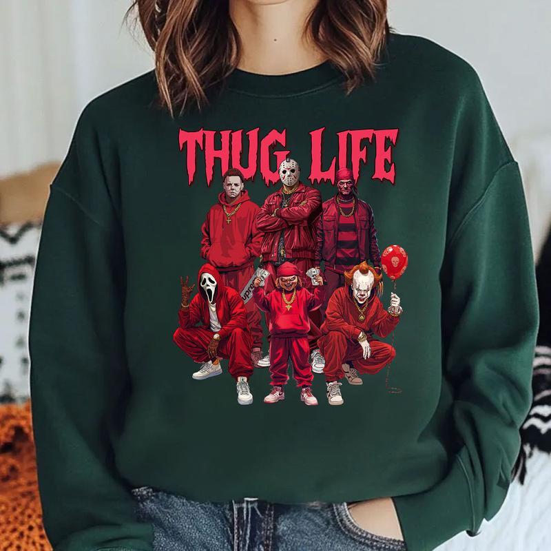 Thug Life Horror Characters Streetwear - Crewneck & Hoodie with Hip-Hop Inspired Graphic